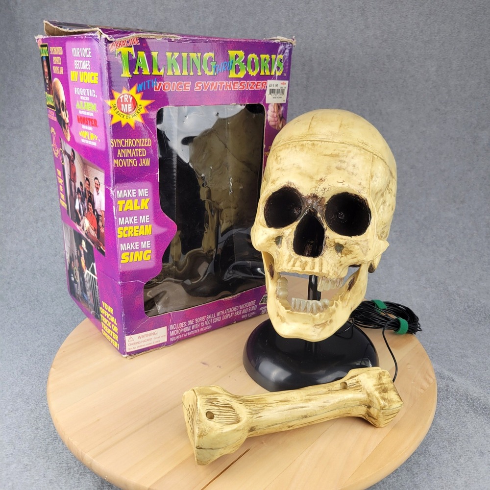 Take One Talking Thru Boris Skull Animated Prop Tan Voice Synthesizer 90s Works